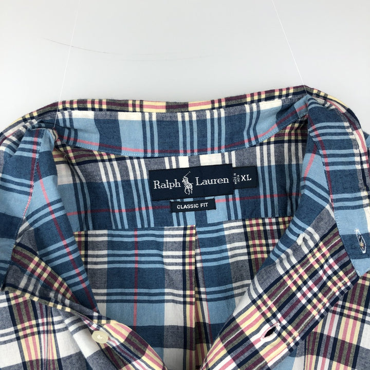 Ralph Lauren Classic Fit short sleeve button down check shirt, men's size XL cotton blue type Vintage Second Hand