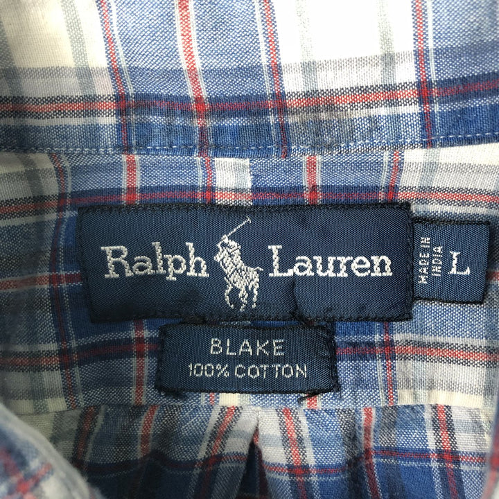 2000'S Ralph Lauren BLAKE Short-Sleeve Button-Down Check Shirt, Men's Size L (approx.) cotton blue type Vintage Second Hand