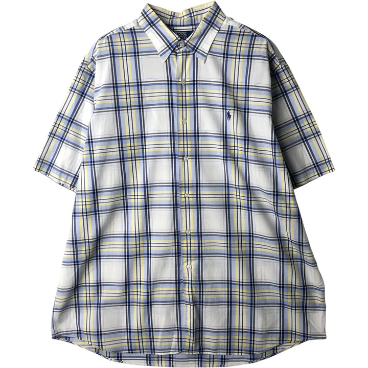 2000'S Ralph Lauren MARLOWE Short-Sleeve Cotton Check Shirt, Men's Size XL (approx.) cotton lemon yellow Vintage Second Hand