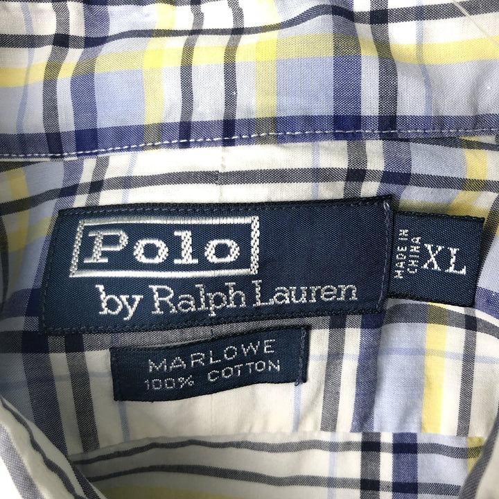 2000'S Ralph Lauren MARLOWE Short-Sleeve Cotton Check Shirt, Men's Size XL (approx.) cotton lemon yellow Vintage Second Hand