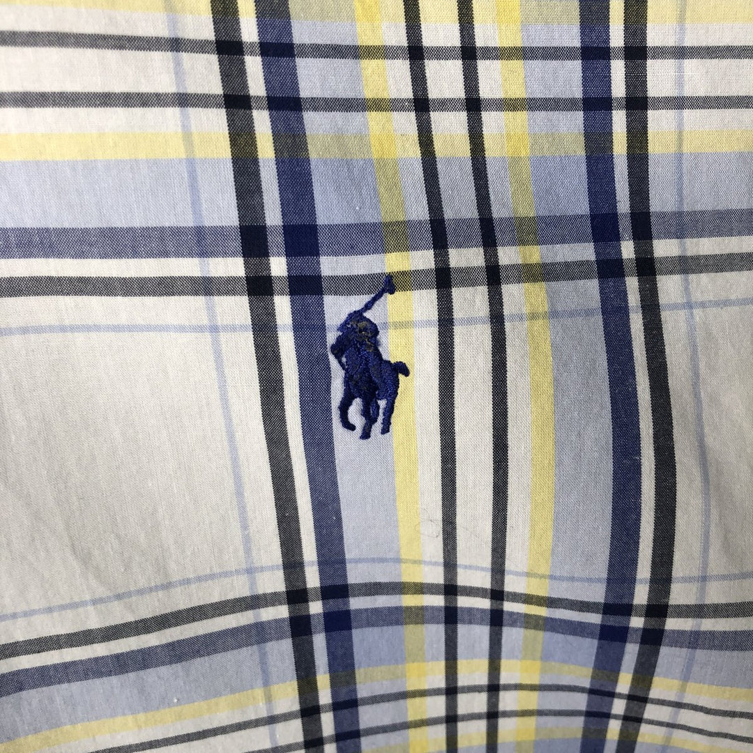 2000'S Ralph Lauren MARLOWE Short-Sleeve Cotton Check Shirt, Men's Size XL (approx.) cotton lemon yellow Vintage Second Hand