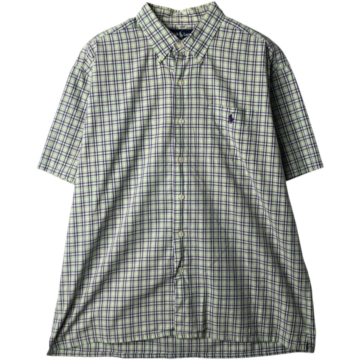 Ralph Lauren GREGGOR Short-Sleeve Button-Down Check Shirt, Boxy Shirt, Men's Size L (approx.) cotton green type yellow green Vintage Second Hand