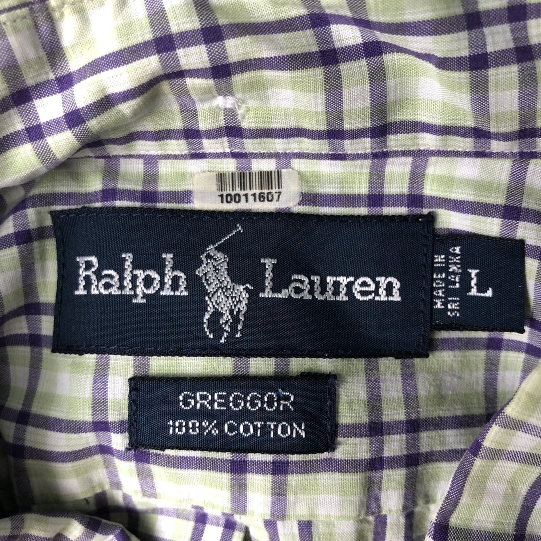 Ralph Lauren GREGGOR Short-Sleeve Button-Down Check Shirt, Boxy Shirt, Men's Size L (approx.) cotton green type yellow green Vintage Second Hand