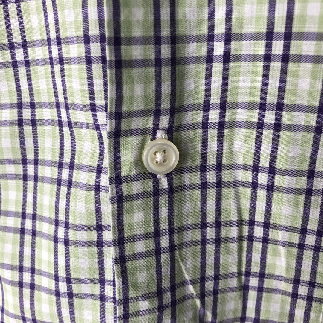 Ralph Lauren GREGGOR Short-Sleeve Button-Down Check Shirt, Boxy Shirt, Men's Size L (approx.) cotton green type yellow green Vintage Second Hand