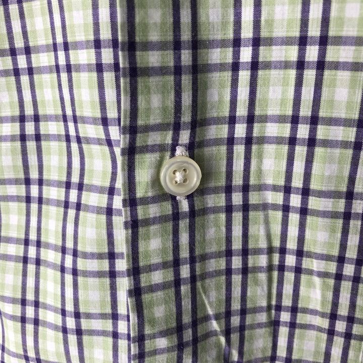 Ralph Lauren GREGGOR Short-Sleeve Button-Down Check Shirt, Boxy Shirt, Men's Size L (approx.) cotton green type yellow green Vintage Second Hand