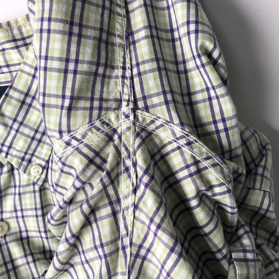 Ralph Lauren GREGGOR Short-Sleeve Button-Down Check Shirt, Boxy Shirt, Men's Size L (approx.) cotton green type yellow green Vintage Second Hand