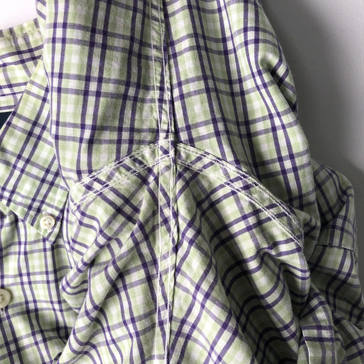 Ralph Lauren GREGGOR Short-Sleeve Button-Down Check Shirt, Boxy Shirt, Men's Size L (approx.) cotton green type yellow green Vintage Second Hand