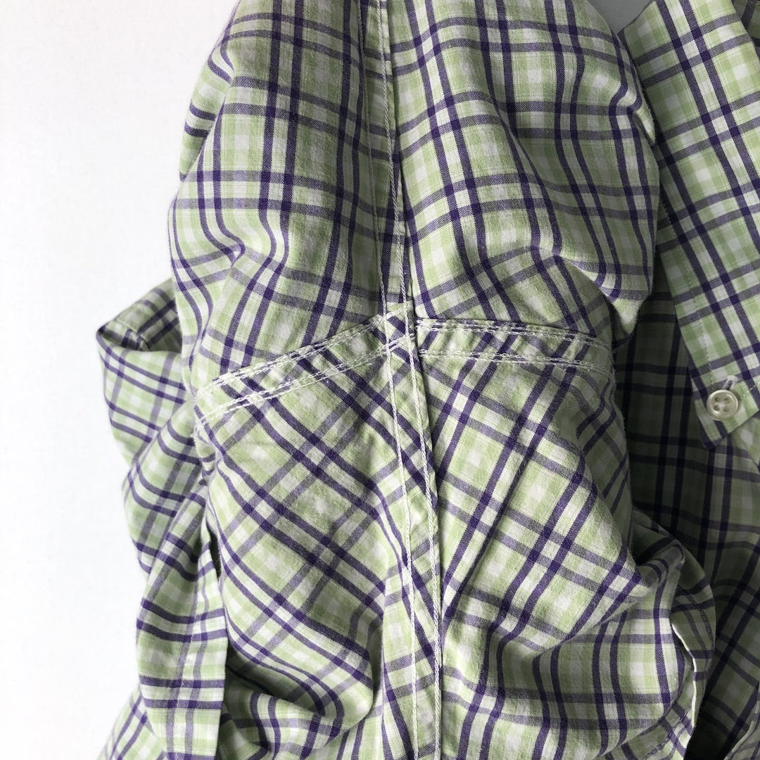 Ralph Lauren GREGGOR Short-Sleeve Button-Down Check Shirt, Boxy Shirt, Men's Size L (approx.) cotton green type yellow green Vintage Second Hand