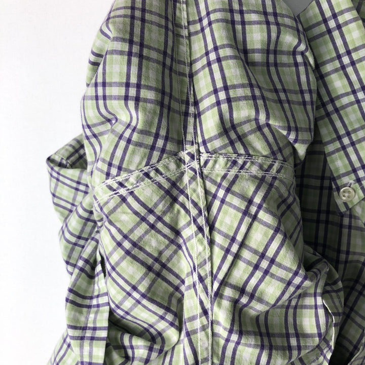 Ralph Lauren GREGGOR Short-Sleeve Button-Down Check Shirt, Boxy Shirt, Men's Size L (approx.) cotton green type yellow green Vintage Second Hand