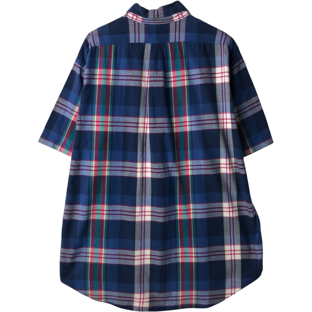 2000'S Ralph Lauren BLAKE Short-Sleeve Button-Down Check Shirt, Men's Size XL (approx.) cotton navy blue type Vintage Second Hand