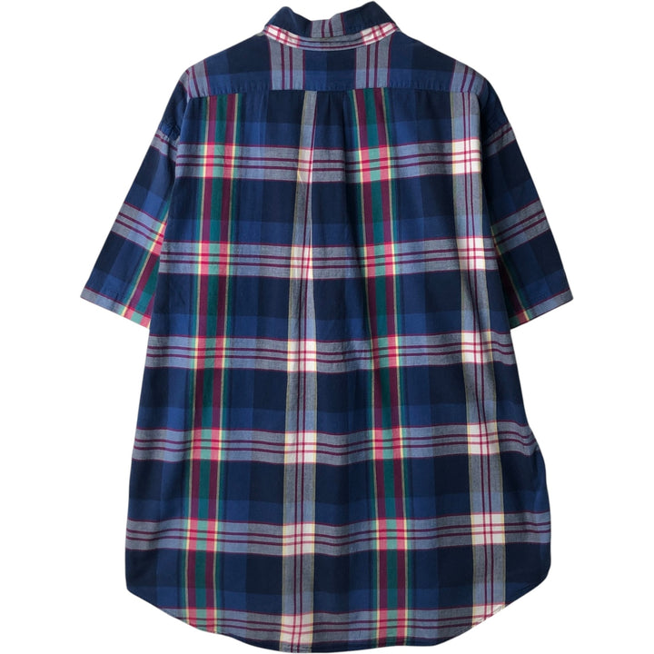 2000'S Ralph Lauren BLAKE Short-Sleeve Button-Down Check Shirt, Men's Size XL (approx.) cotton navy blue type Vintage Second Hand
