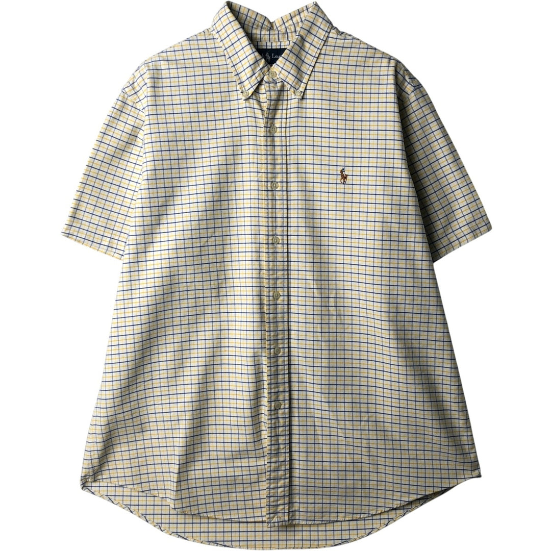 2000'S Ralph Lauren CUSTOM FIT Short-Sleeve Button-Down Check Shirt, Men's Size XL (approx.) cotton lemon yellow Vintage Second Hand