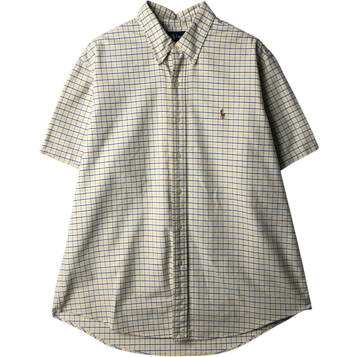 2000'S Ralph Lauren CUSTOM FIT Short-Sleeve Button-Down Check Shirt, Men's Size XL (approx.) cotton lemon yellow Vintage Second Hand