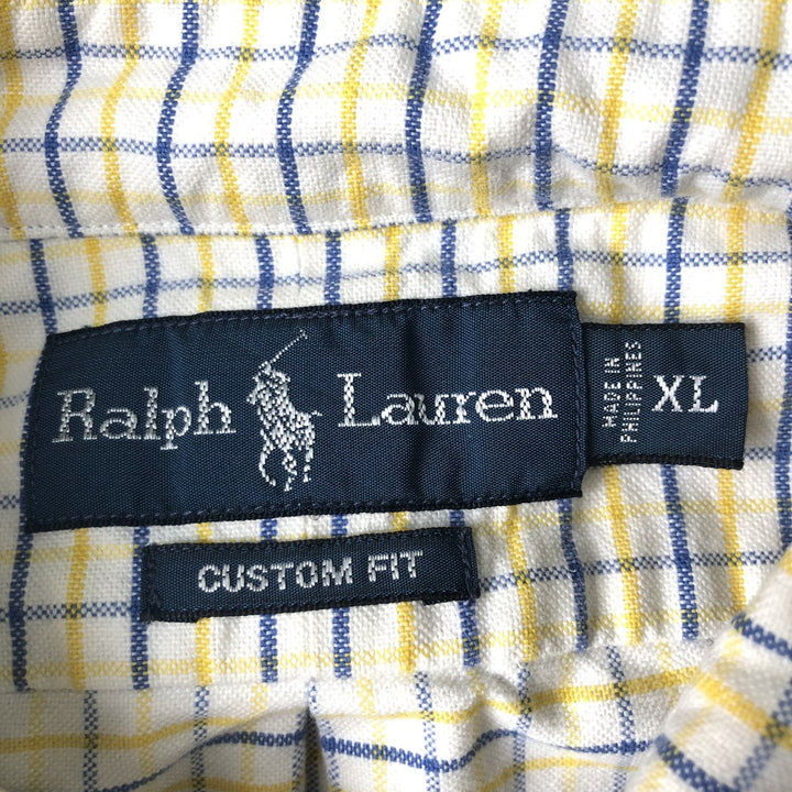 2000'S Ralph Lauren CUSTOM FIT Short-Sleeve Button-Down Check Shirt, Men's Size XL (approx.) cotton lemon yellow Vintage Second Hand
