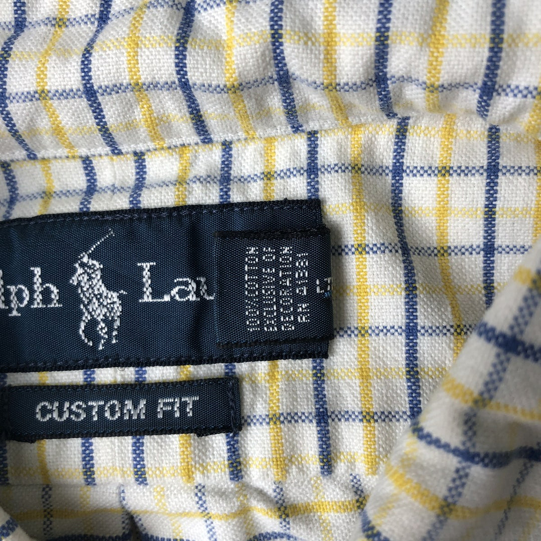 2000'S Ralph Lauren CUSTOM FIT Short-Sleeve Button-Down Check Shirt, Men's Size XL (approx.) cotton lemon yellow Vintage Second Hand
