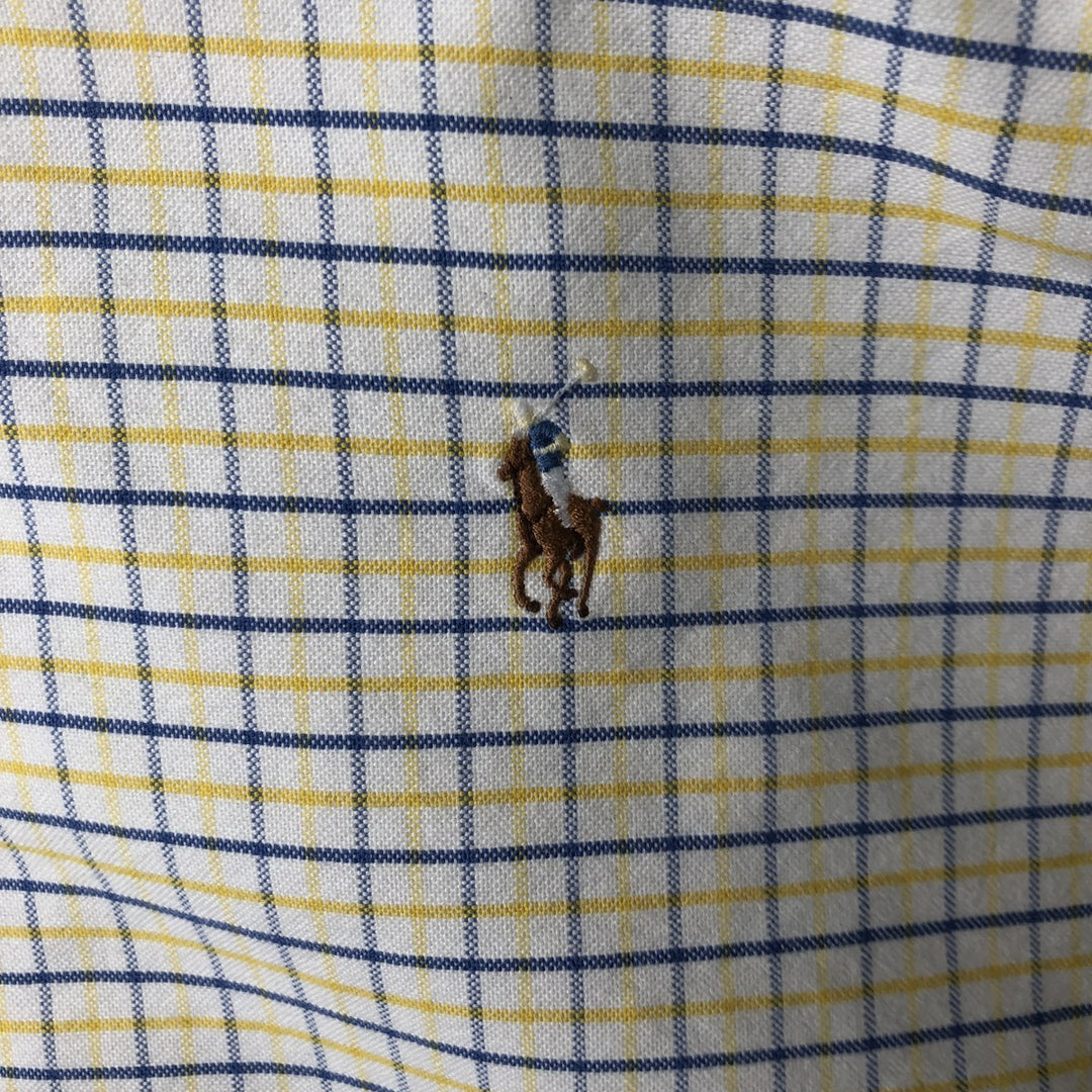 2000'S Ralph Lauren CUSTOM FIT Short-Sleeve Button-Down Check Shirt, Men's Size XL (approx.) cotton lemon yellow Vintage Second Hand