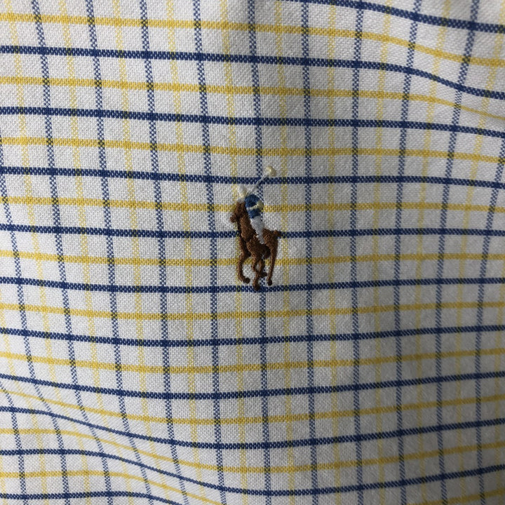 2000'S Ralph Lauren CUSTOM FIT Short-Sleeve Button-Down Check Shirt, Men's Size XL (approx.) cotton lemon yellow Vintage Second Hand