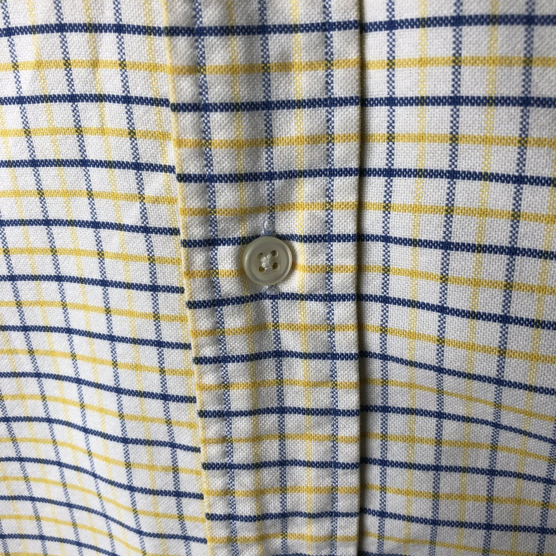 2000'S Ralph Lauren CUSTOM FIT Short-Sleeve Button-Down Check Shirt, Men's Size XL (approx.) cotton lemon yellow Vintage Second Hand