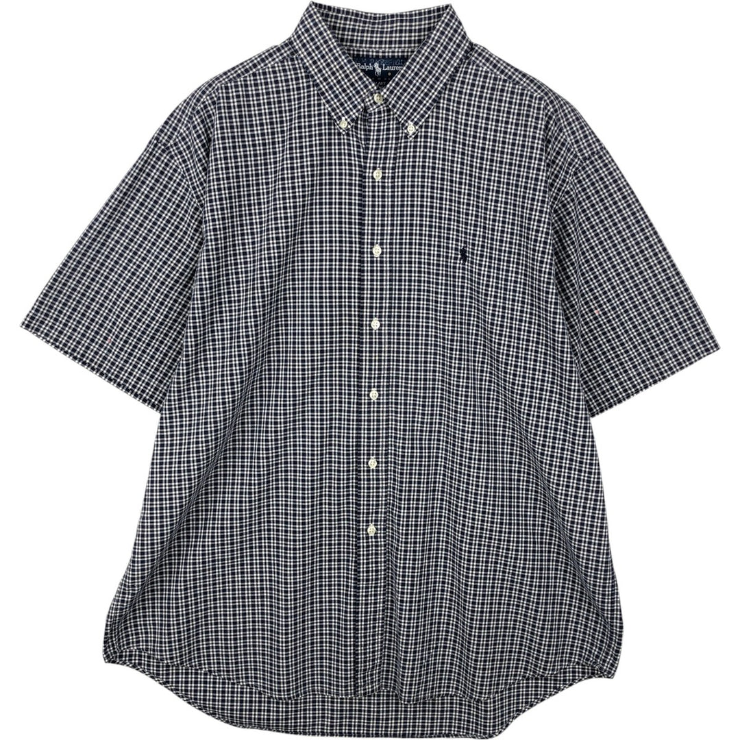 Ralph Lauren BLAKE short sleeve button down check shirt men's XL size cotton navy blue type Vintage Second Hand