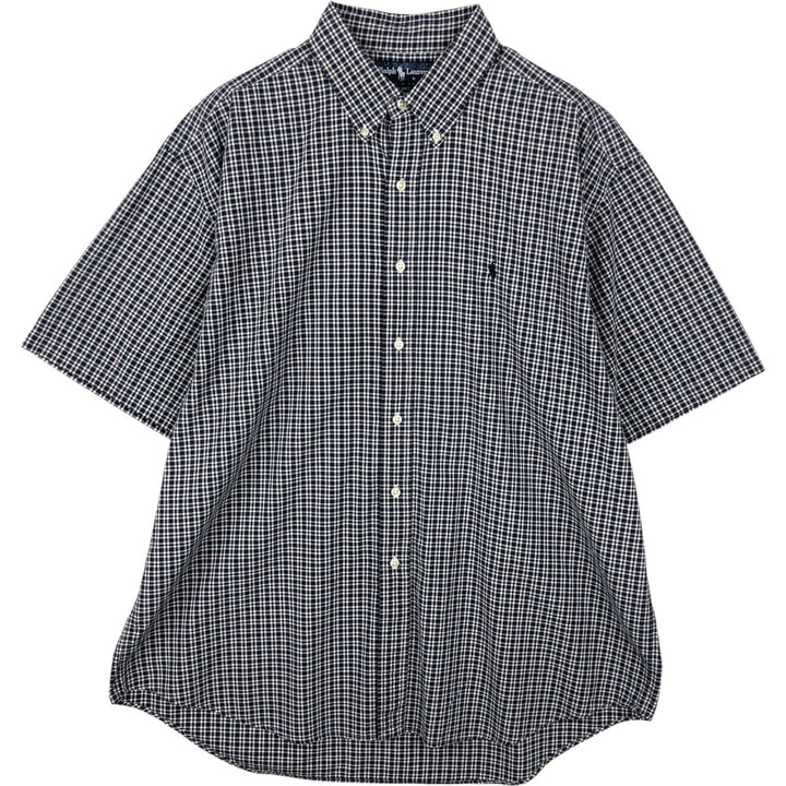 Ralph Lauren BLAKE short sleeve button down check shirt men's XL size cotton navy blue type Vintage Second Hand
