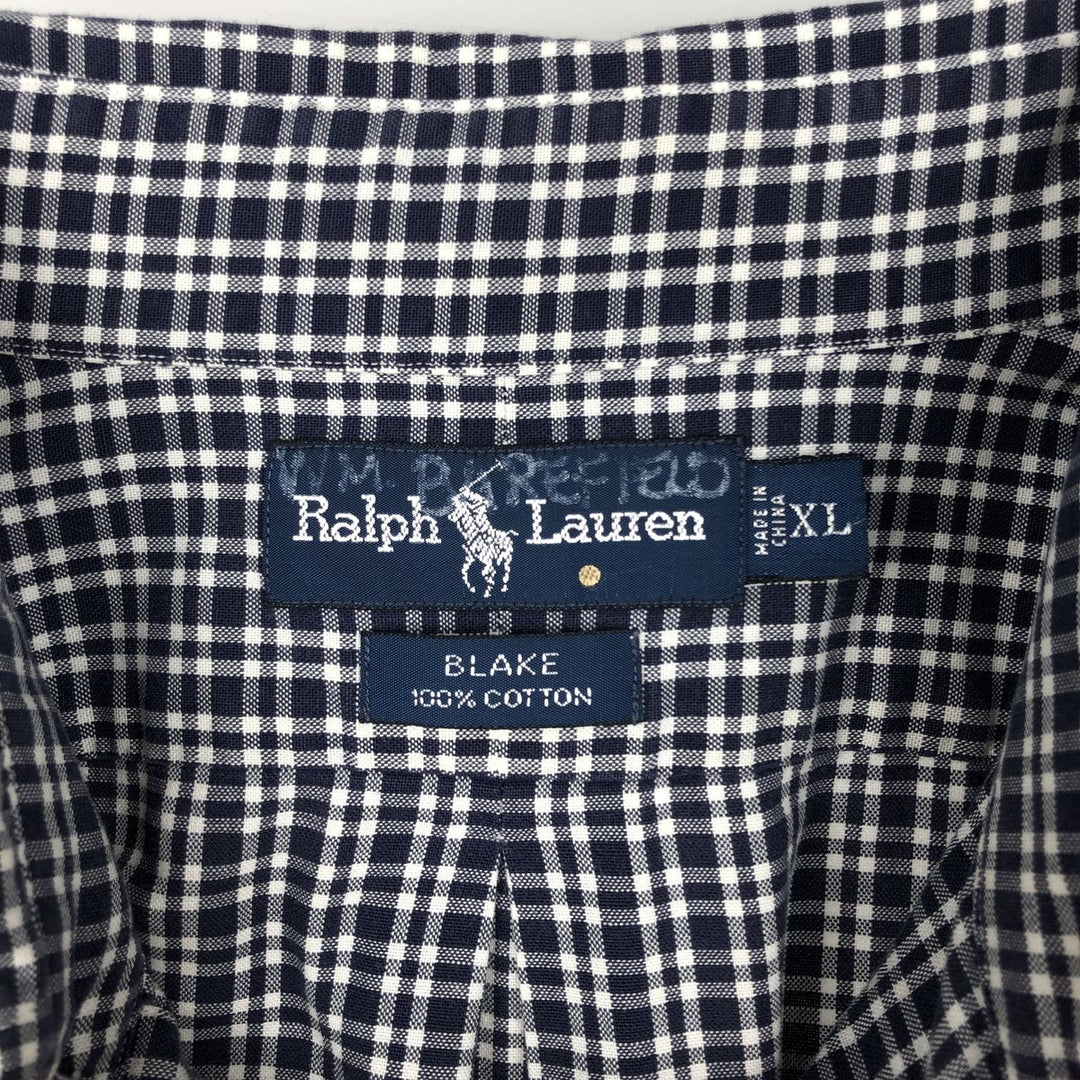 Ralph Lauren BLAKE short sleeve button down check shirt men's XL size cotton navy blue type Vintage Second Hand