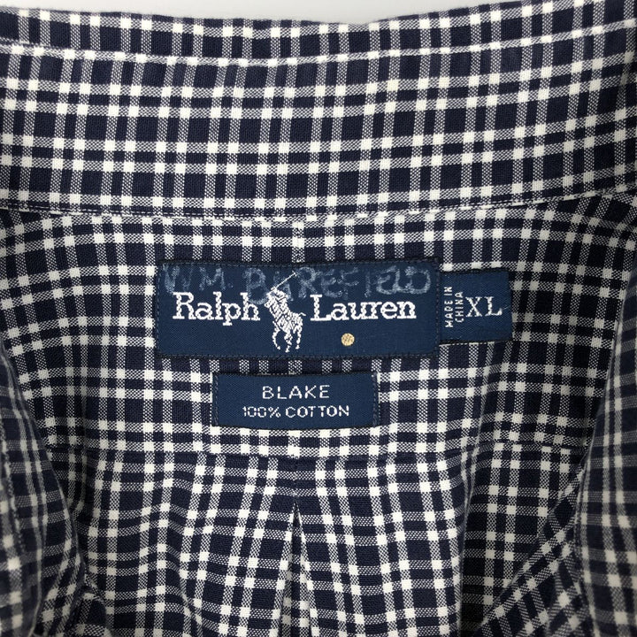 Ralph Lauren BLAKE short sleeve button down check shirt men's XL size cotton navy blue type Vintage Second Hand