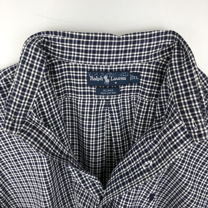 Ralph Lauren BLAKE short sleeve button down check shirt men's XL size cotton navy blue type Vintage Second Hand