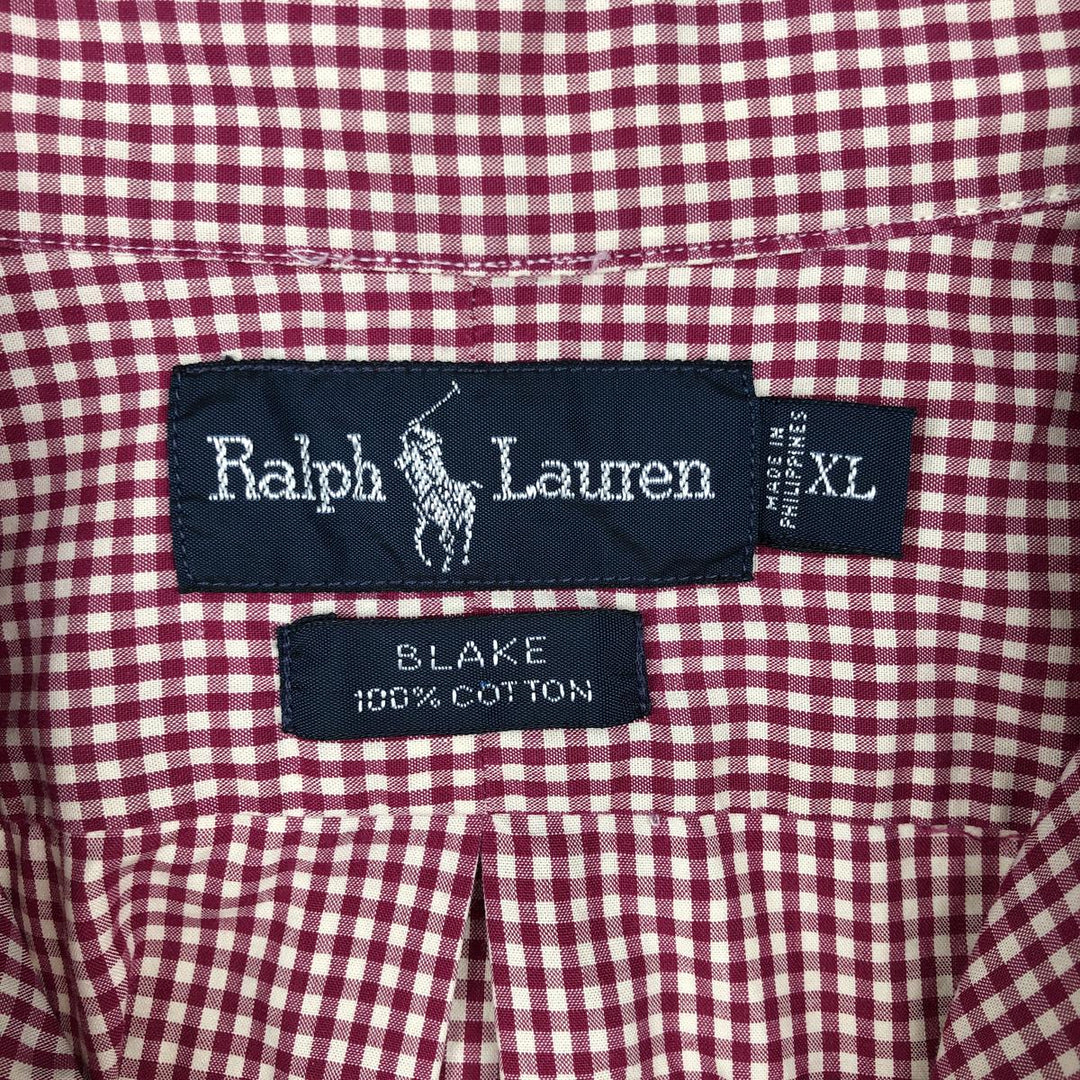 Ralph Lauren BLAKE Gingham Check Short Sleeve Button Down Check Shirt Men's XL cotton red type Vintage Second Hand