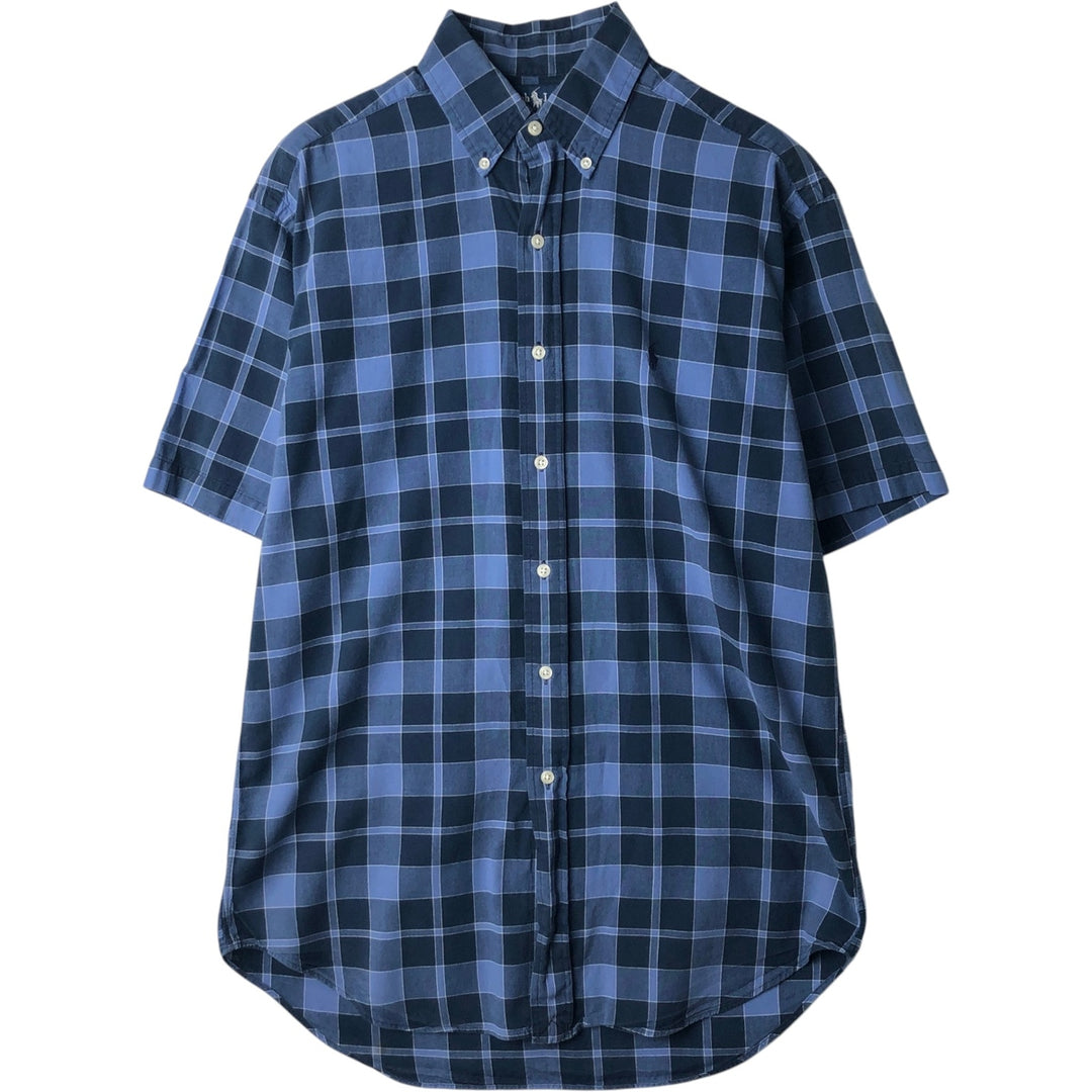 2000'S Ralph Lauren BLAKE Short-Sleeve Button-Down Check Shirt, Men's Size S (approx.) cotton navy blue type Vintage Second Hand