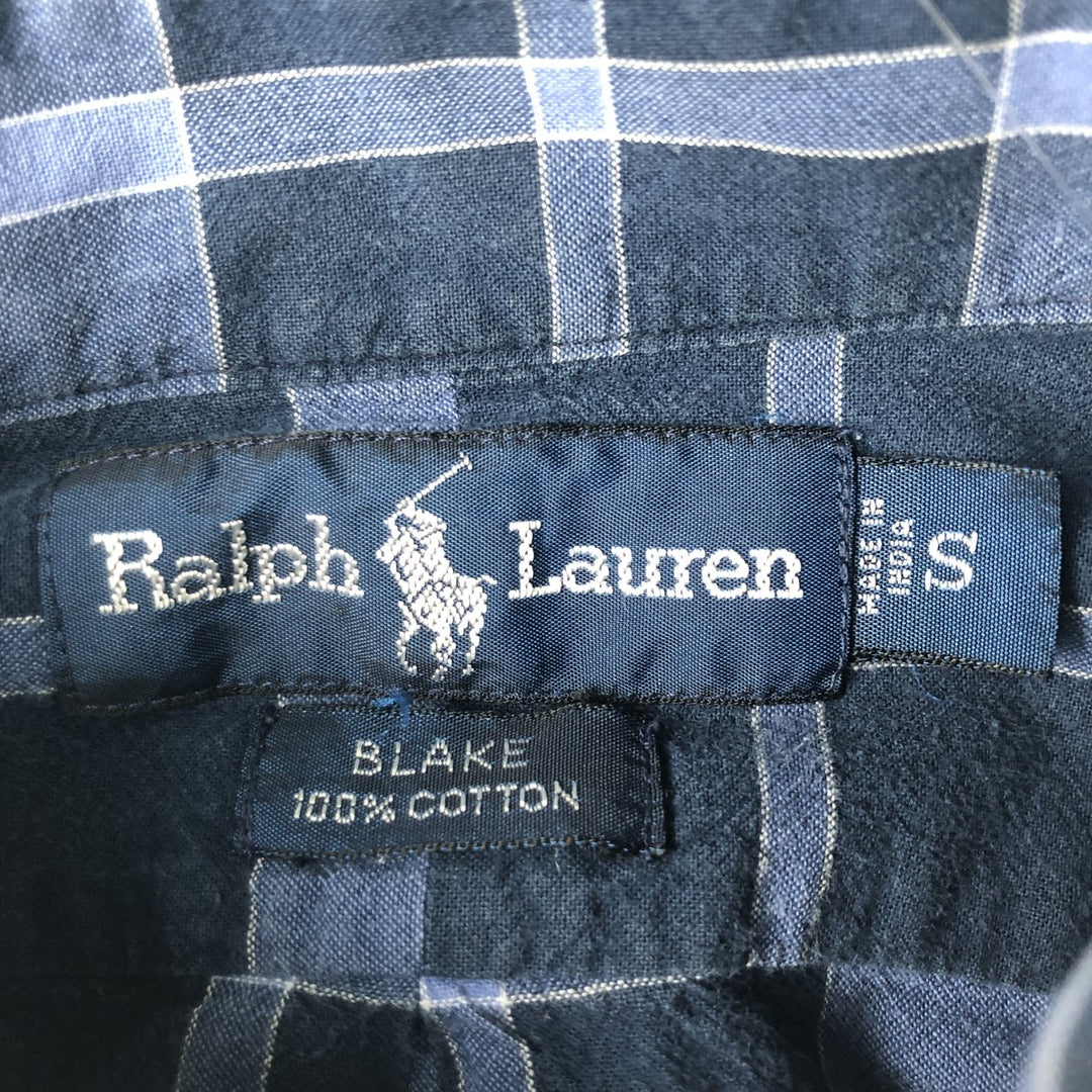 2000'S Ralph Lauren BLAKE Short-Sleeve Button-Down Check Shirt, Men's Size S (approx.) cotton navy blue type Vintage Second Hand
