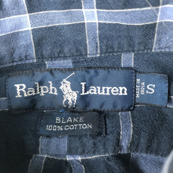 2000'S Ralph Lauren BLAKE Short-Sleeve Button-Down Check Shirt, Men's Size S (approx.) cotton navy blue type Vintage Second Hand