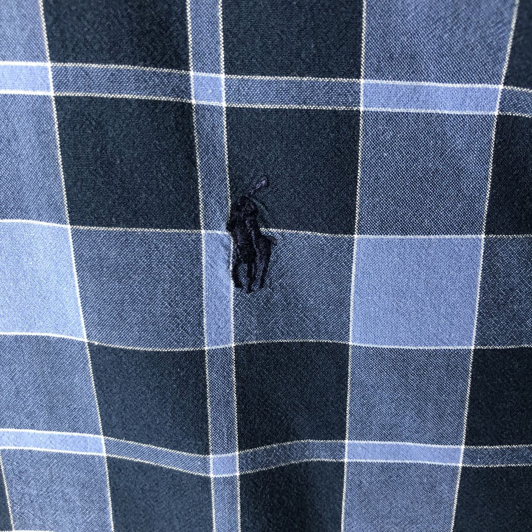 2000'S Ralph Lauren BLAKE Short-Sleeve Button-Down Check Shirt, Men's Size S (approx.) cotton navy blue type Vintage Second Hand