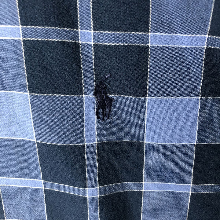 2000'S Ralph Lauren BLAKE Short-Sleeve Button-Down Check Shirt, Men's Size S (approx.) cotton navy blue type Vintage Second Hand