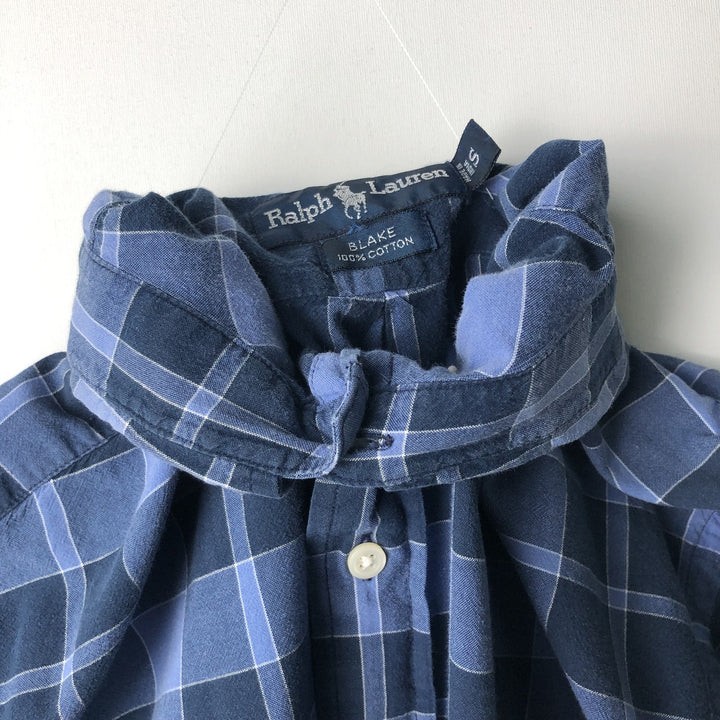 2000'S Ralph Lauren BLAKE Short-Sleeve Button-Down Check Shirt, Men's Size S (approx.) cotton navy blue type Vintage Second Hand