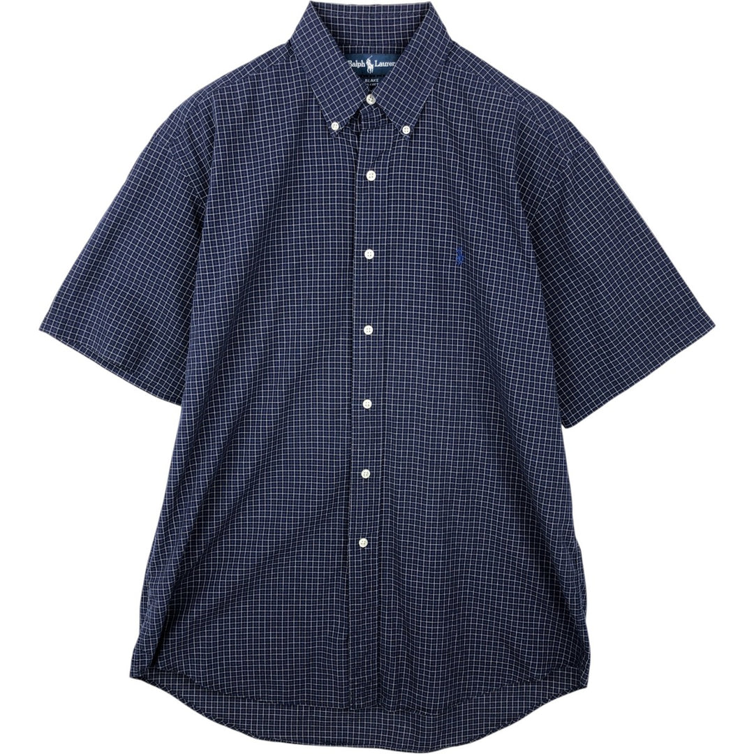 Ralph Lauren BLAKE short sleeve button down check shirt, men's size M cotton navy blue type Vintage Second Hand