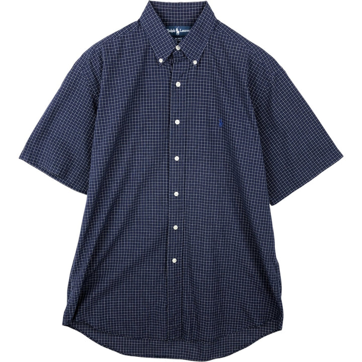 Ralph Lauren BLAKE short sleeve button down check shirt, men's size M cotton navy blue type Vintage Second Hand