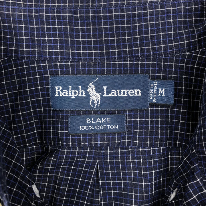 Ralph Lauren BLAKE short sleeve button down check shirt, men's size M cotton navy blue type Vintage Second Hand