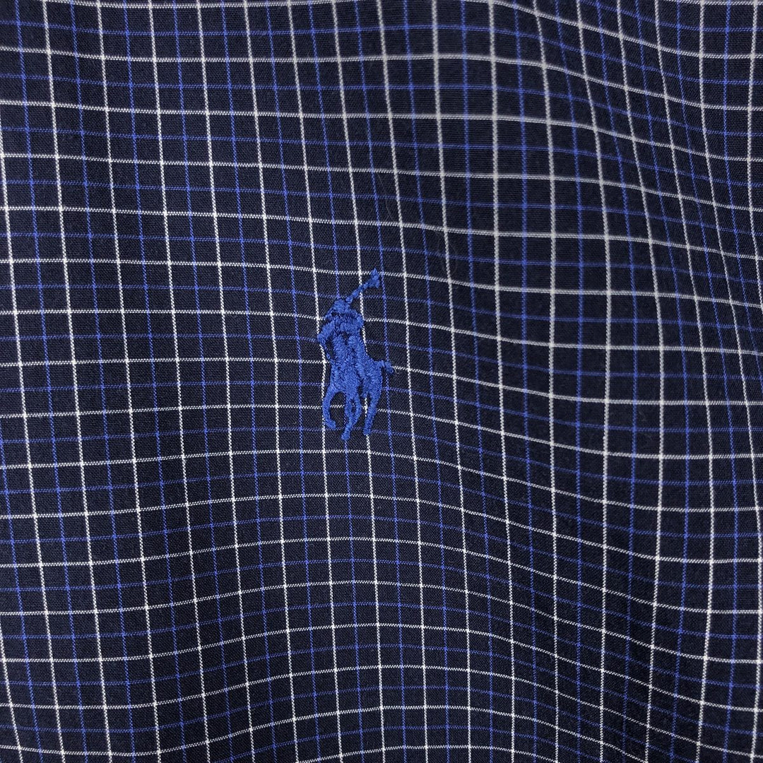 Ralph Lauren BLAKE short sleeve button down check shirt, men's size M cotton navy blue type Vintage Second Hand