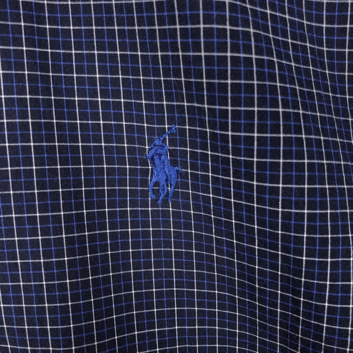 Ralph Lauren BLAKE short sleeve button down check shirt, men's size M cotton navy blue type Vintage Second Hand