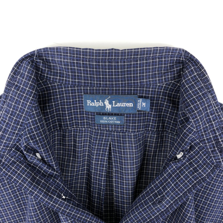 Ralph Lauren BLAKE short sleeve button down check shirt, men's size M cotton navy blue type Vintage Second Hand