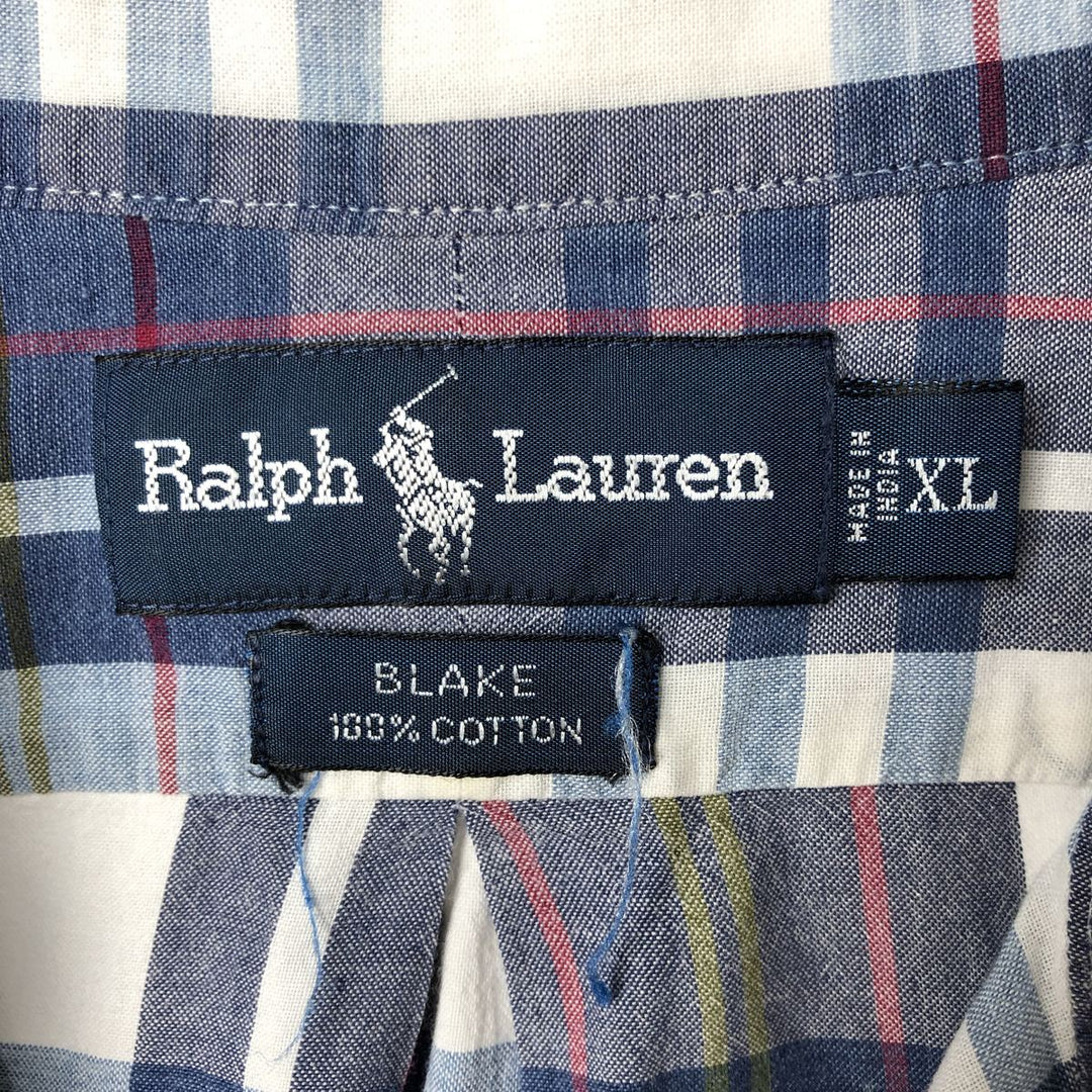 Ralph Lauren BLAKE short sleeve button down check shirt men's XL size cotton blue type Vintage Second Hand