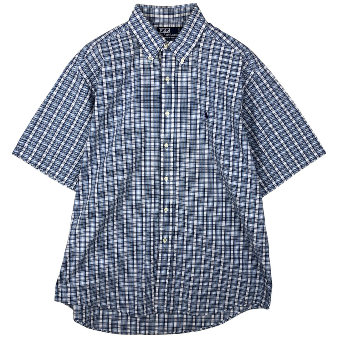 Ralph Lauren POLO by Ralph Lauren short sleeve button down check shirt made in Canada men's size L cotton Blue type light blue Vintage Second Hand