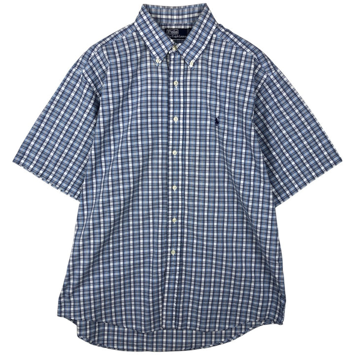 Ralph Lauren POLO by Ralph Lauren short sleeve button down check shirt made in Canada men's size L cotton Blue type light blue Vintage Second Hand