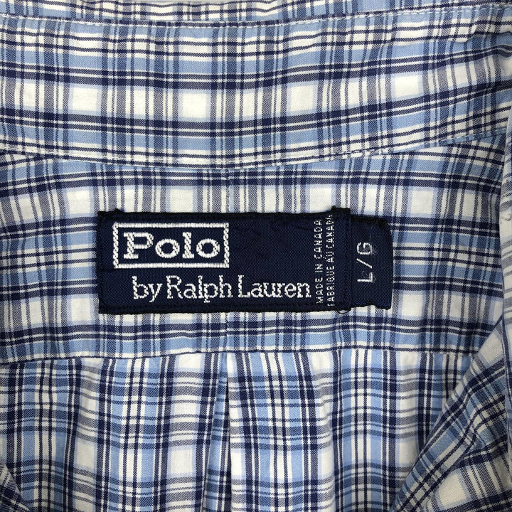 Ralph Lauren POLO by Ralph Lauren short sleeve button down check shirt made in Canada men's size L cotton Blue type light blue Vintage Second Hand