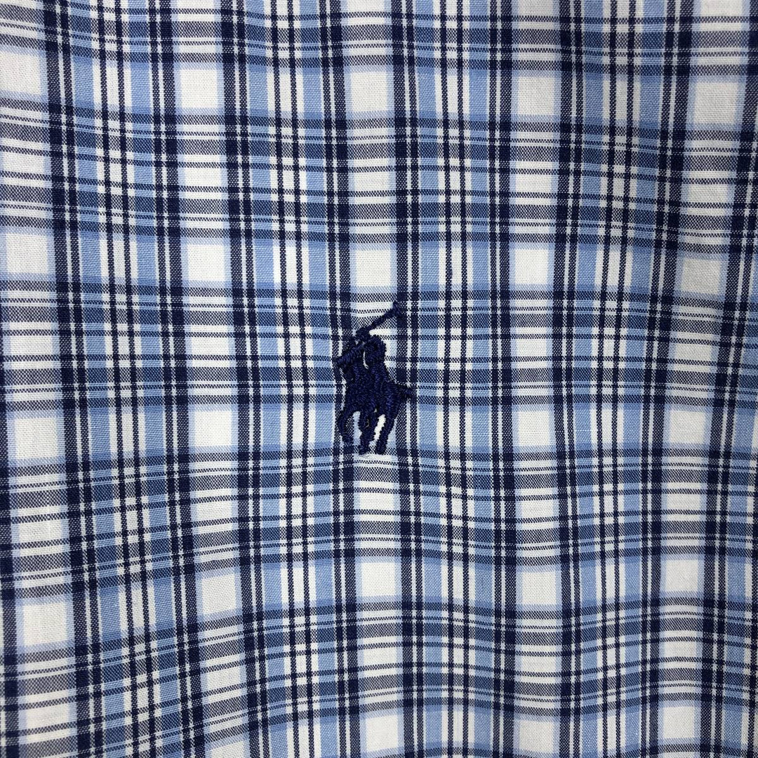 Ralph Lauren POLO by Ralph Lauren short sleeve button down check shirt made in Canada men's size L cotton Blue type light blue Vintage Second Hand