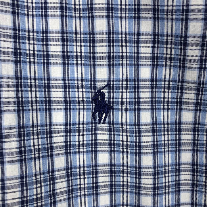 Ralph Lauren POLO by Ralph Lauren short sleeve button down check shirt made in Canada men's size L cotton Blue type light blue Vintage Second Hand