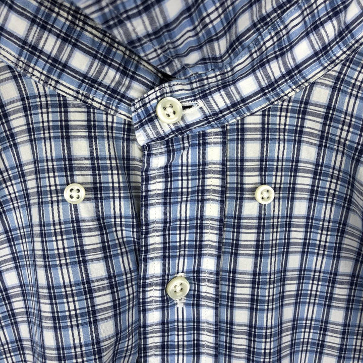 Ralph Lauren POLO by Ralph Lauren short sleeve button down check shirt made in Canada men's size L cotton Blue type light blue Vintage Second Hand