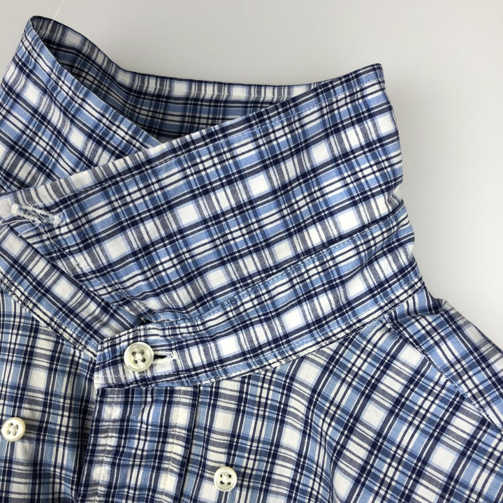 Ralph Lauren POLO by Ralph Lauren short sleeve button down check shirt made in Canada men's size L cotton Blue type light blue Vintage Second Hand