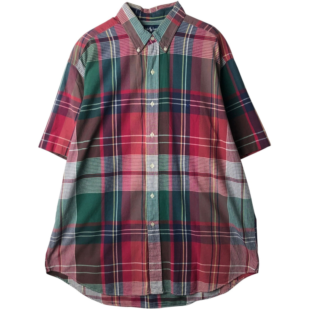 2000'S Ralph Lauren BLAKE Short-Sleeve Button-Down Check Shirt, Men's Size XL (approx.) cotton red type Vintage Second Hand