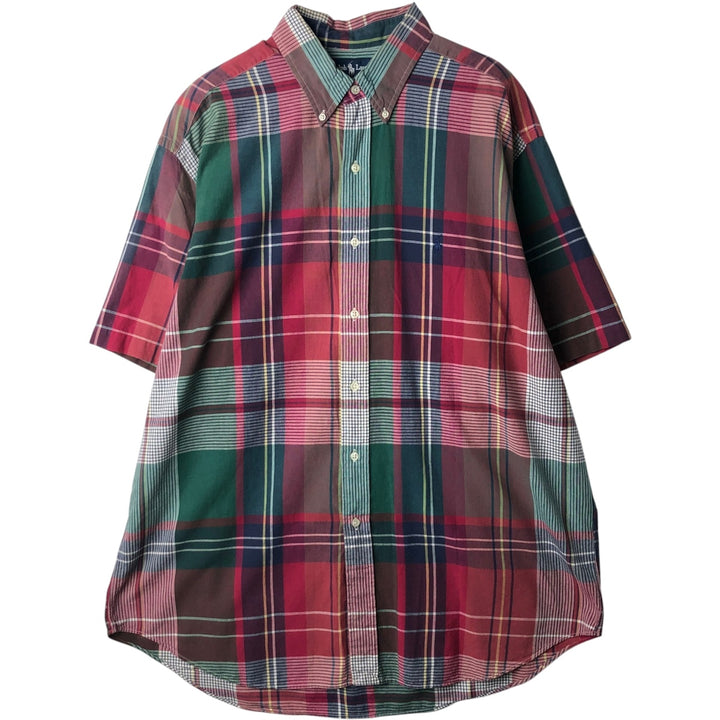 2000'S Ralph Lauren BLAKE Short-Sleeve Button-Down Check Shirt, Men's Size XL (approx.) cotton red type Vintage Second Hand